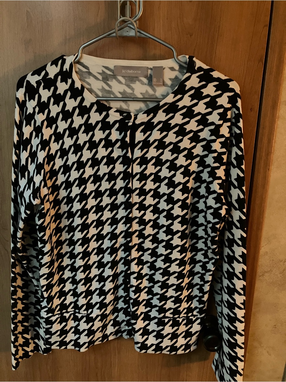 Liz Claiborne Black and White Houndstooth Long Sleeve Dress
